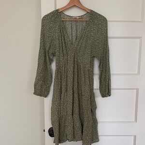Faherty Olive Floral Long Sleeve Dress